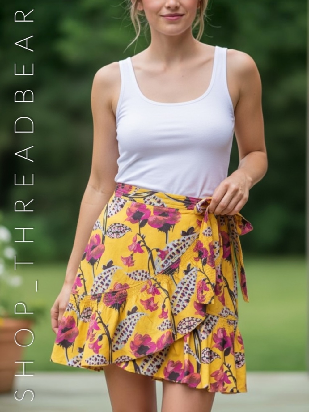 Like New [A.L.C.] Yellow Pink Botanical Mini Floral Wrap Skirt | 8 · Medium